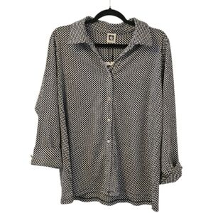 Navy Blue and White Anne Klein Button Down Shirt